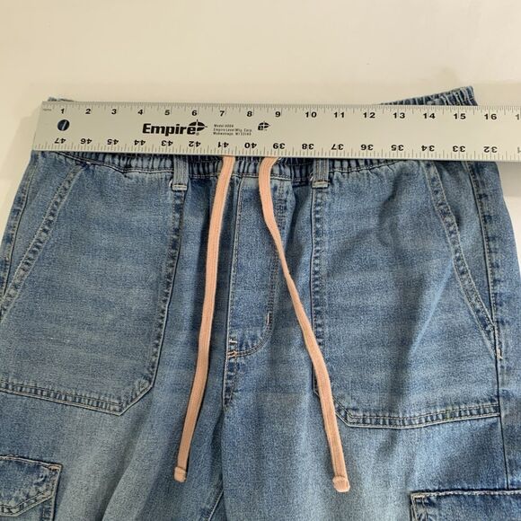 American Eagle Jeans Cargo Joggers Women M Blue Denim Drawstring Utility Tapered - Picture 7 of 10